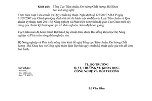 Công văn 5931/BNN-KHCN đề nghị thẩm định dự thảo quy chuẩn kỹ thuật quốc gia