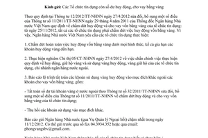 Công văn 8005/NHNN-QLNH chấm dứt huy động vốn bằng vàng năm 2012