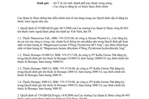 Công văn 19039/QLD-ĐK đính chính quyết định cấp số đăng ký thuốc nước ngoài