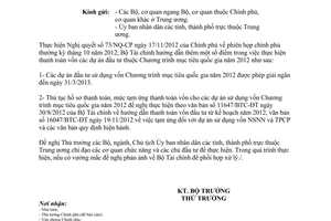 Công văn 17024/BTC-ĐT hướng dẫn thanh toán vốn dự án đầu tư thuộc Chương trình