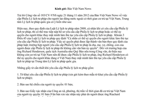 Công văn 549/TTLLTPQG-HCTH cấp phiếu lý lịch tư pháp người lao động nước ngoài cư trú Việt Nam