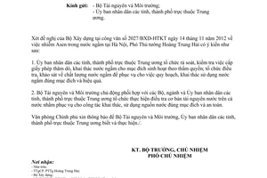 Công văn 10129/VPCP-KTN nhiễm Asen trong nước ngầm tại Hà Nội