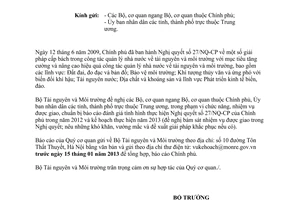 Công văn 4721/BTNMT-KH báo cáo tình hình thực hiện Nghị quyết 27/NQ-CP