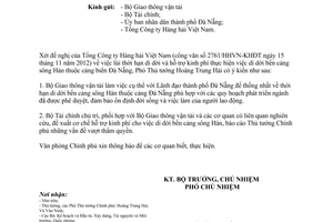 Công văn 10275/VPCP-KTN hỗ trợ kinh phí lùi thời hạn di dời bến cảng sông Hàn