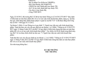 Công văn 8584/BYT-ATTP thông báo đính chính khoản 3 Điều 13 Thông tư 16/2012/TT