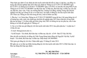 Công văn 8646/BGDĐT-KHTC đăng ký chỉ tiêu tuyển sinh năm 2013