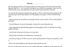 Công văn 6282/BNN-HTQT triển khai Kế hoạch hợp tác trong lĩnh vực nông nghiệp