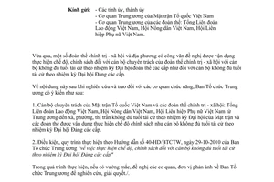 Công văn 3950-CV/BTCTW chế độ chính sách đối với cán bộ không đủ tuổi tái cử