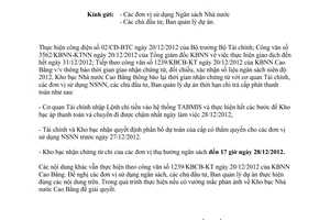 Công văn 1269/KBCB-KT thực hiện giao dịch đến hết ngày 31/12/2012
