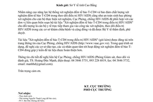 Công văn 1461/AIDS-GS tài liệu xét nghiệm đếm tế bào T-CD4 trong điều trị HIV