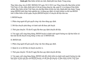 Công văn 5680/BHXH-TTTT năm 2012 chuyển dữ liệu người hưởng trợ cấp bảo hiểm xã hội một lần