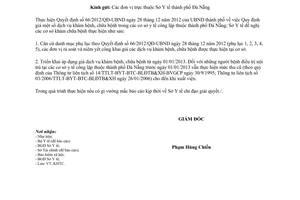 Công văn 3033/SYT-KHTC 2012 giá khám chữa bệnh theo Quyết định 66/2012/QĐ-UBND Đà Nẵng