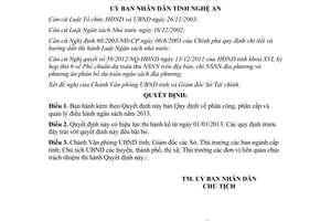 Quyết định số 87/2011/QĐ-UBND phân công phân cấp quản lý ngân sách Nghệ An