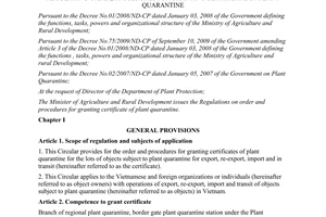 Circular No. 65/2012/TT-BNNPTNT regulating order, procedures for granting certif