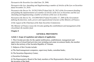 Circular No. 224/2012/TT-BTC guiding the establishment and management of closed
