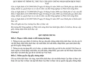 Thông tư 65/2012/TT-BNNPTNT trình tự thủ tục cấp giấy chứng nhận kiểm dịch