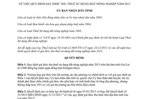 Quyết định 47/2012/QĐ-UBND giá thóc thu thuế sử dụng đất nông nghiệp năm 2013