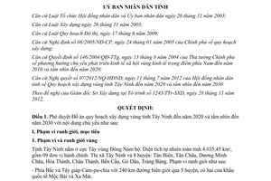 Quyết định số 64/2012/QĐ-UBND Phê duyệt quy hoạch xây dựng vùng tỉnh Tây Ninh