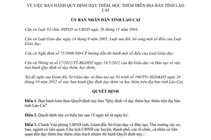 Quyết định 61/2012/QĐ-UBND Quy định dạy học thêm trên địa bàn tỉnh Lào Cai