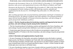 Circular No. 42/2012/TT-BCT stipulating a list of goods produced in bordering