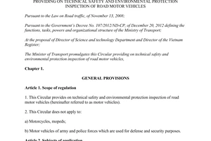 Circular No. 56/2012/TT-BGTVT providing on technical safety and environmental