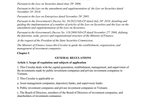 Circular No. 227/2012/TT-BTC guiding the establishment organization and manage