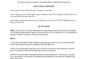 Quyết định 2086/QĐ-TTg năm 2012 giao kế hoạch vốn trái phiếu Chính phủ năm 2013
