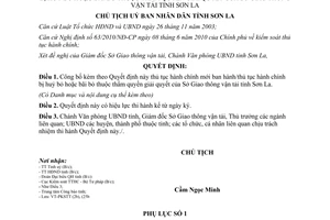 Nghị quyết 2882/QĐ-UBND năm 2012 công bố thủ tục hành chính mới của tỉnh Sơn La