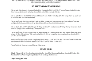 Quyết định 8054/QĐ-BCT 2012 Quy hoạch phát triển điện lực đồng bằng sông Cửu Long 2020 tầm nhìn 2025