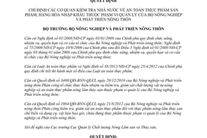 Quyết định 3254/QĐ-BNN-QLCL năm 2012 chỉ định cơ quan kiểm tra nhà nước về ATTP