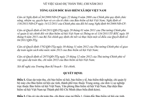 Quyết định 1776/QĐ-BHXH giao dự toán thu chi năm 2013