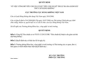 Quyết định 5710/QĐ-CHK năm 2012 Tiêu chuẩn ra đa giám sát thứ cấp hàng không