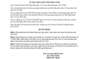 Quyết định 38/2012/QĐ-UBND quy định dạy thêm học thêm tại Trà Vinh