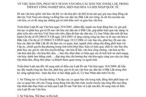 Chỉ thị 06/2012/CT-UBND phát huy di sản văn hóa dân tộc ở Đắk Lắk