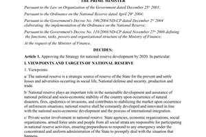 Decision No. 2091/QD-TTg approving the strategy for national reserve development
