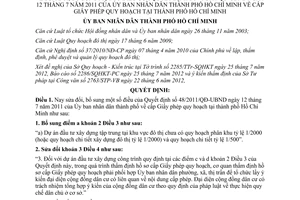 Quyết định 65/2012/QĐ-UBND sửa đổi cấp Giấy phép quy hoạch tại TP.HCM