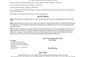 Quyết định 35/2012/QĐ-UBND Quy chế phối hợp quản lý khu công nghiệp Hà Nam