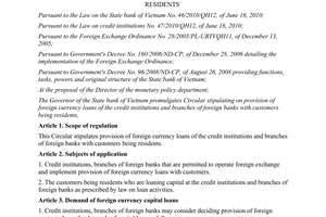 Circular No. 37/2012/TT-NHNN stipulating on provision of foreign currency loans