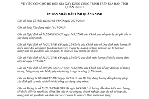 Quyết định 3600/2012/QĐ-UBND công bố Bộ đơn giá xây dựng công trình Quảng Ninh