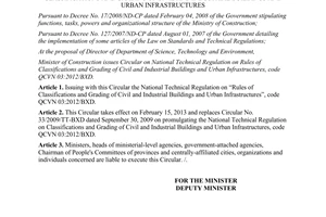 Circular No.12/2012/TT-BXD national technical regulation on rules of classifications and grading of civil and industrial buildings
