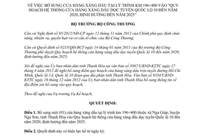 Quyết định 8143/QĐ-BCT năm 2012 bổ sung cửa hàng xăng dầu dọc Quốc lộ 10