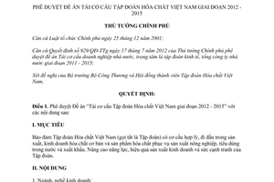 Quyết định 2097/QĐ-TTg năm 2012 phê duyệt tái cơ cấu Tập đoàn Hóa chất Việt Nam