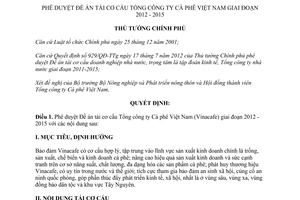 Quyết định 2101/QĐ-TTg năm 2012 tái cơ cấu Tổng công ty Cà phê Việt Nam