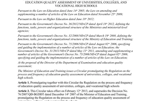 Circular No. 62/2012/TT-BGDDT promulgating the regulation on the process