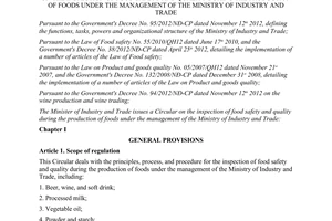 Circular No. 45/2012/TT-BCT on the inspection of food safety and quality during
