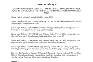 Thông tư liên tịch 58/2012/TTLT-BGDĐT-BLĐTBXH điều kiện thủ tục thành lập