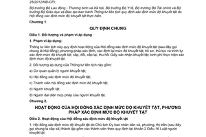 Thông tư liên tịch 37/2012/TTLT-BLĐTBXH-BYT-BTC-BGDĐT xác định mức độ khuyết tật