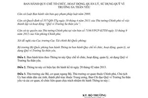 Thông tư 148/2012/TT-BQP Quy chế tổ chức hoạt động quản lý sử dụng Quỹ