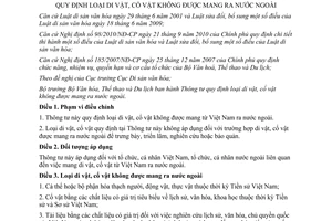 Thông tư 19/2012/TT-BVHTTDL loại di cổ vật không được mang ra nước ngoài