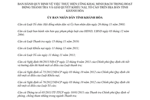 Quyết định 46/2012/QĐ-UBND thực hiện công khai minh bạch hoạt động thanh tra